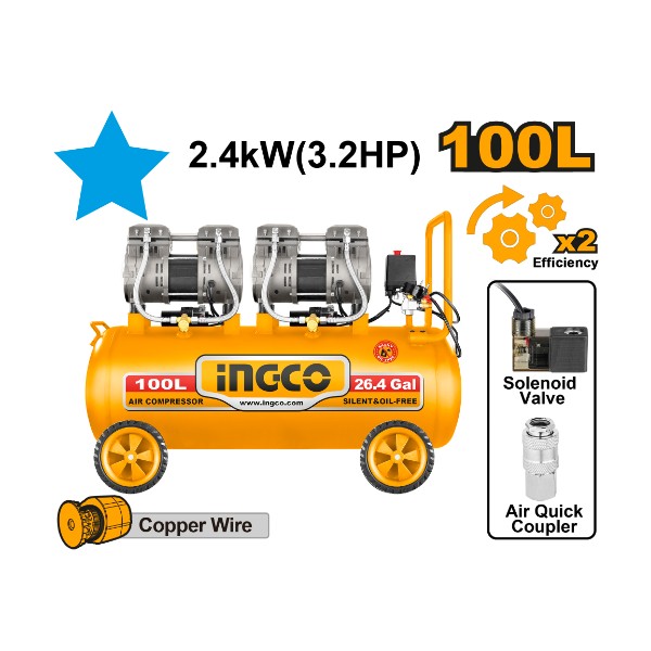 Air Compressor 100L Oil Free | ACS2241001 Ingco - Ghana