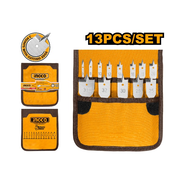 13 Pcs Flat Wood Drill Bits Set AKD41301 Ingco - Ghana