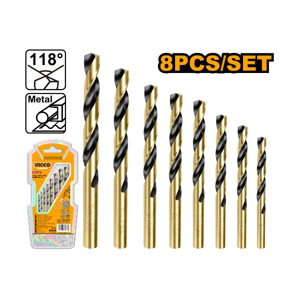 8PCS HSS Twist Drill Bits Set AKDB0801 Ingco - Ghana