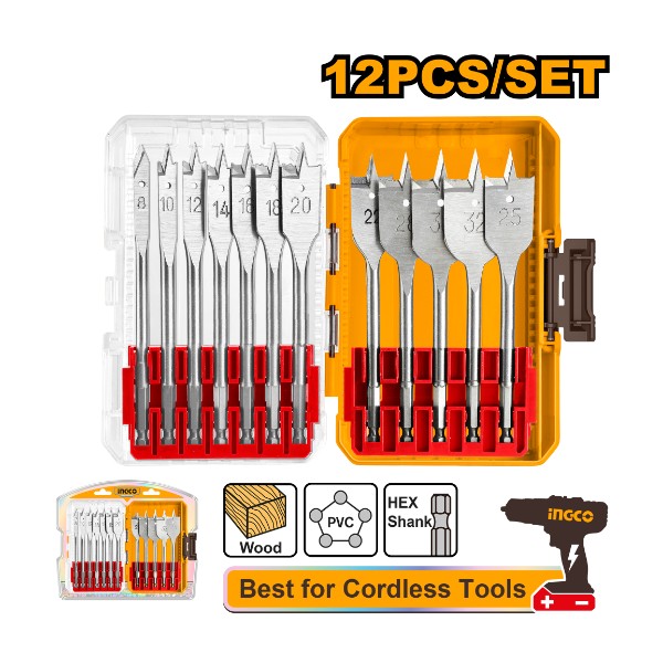 12 Pcs flat wood drill bits set 8-32mm - P6C12 | AKDL1206 Ingco - Ghana