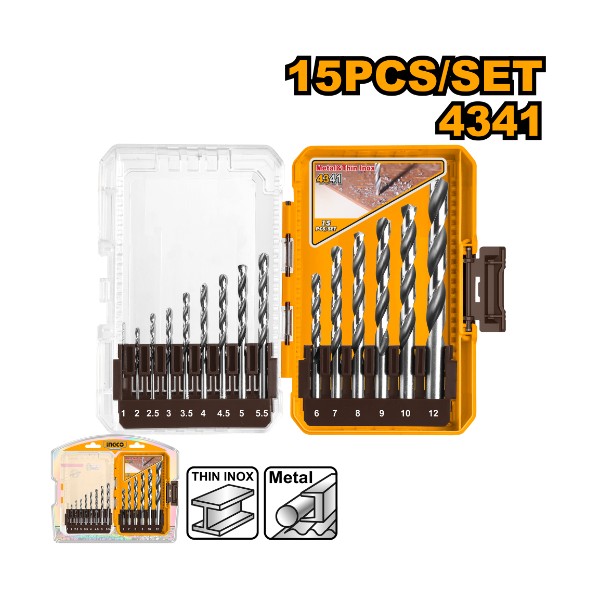 15 Pcs 4341 HSS drill bits set - P6C12 | AKDL51506 Ingco - Ghana