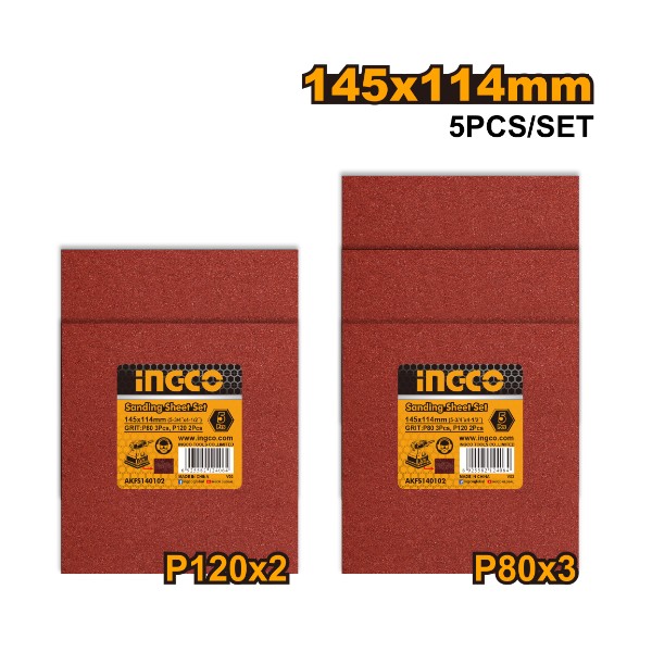 Sanding sheet set 5pcs 145x114mm - P50C100 | AKFS140102 Ingco - Ghana