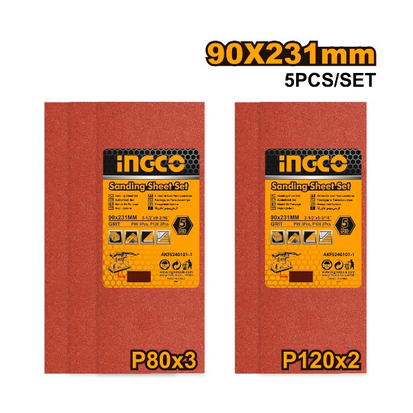 Sanding sheet set 5pcs 90x231mm - P25C100 | AKFS240101-1 Ingco - Ghana