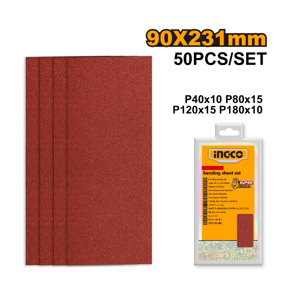Sanding sheet set 50pcs 90x231mm - P10C40 | AKFS2401012 Ingco - Ghana