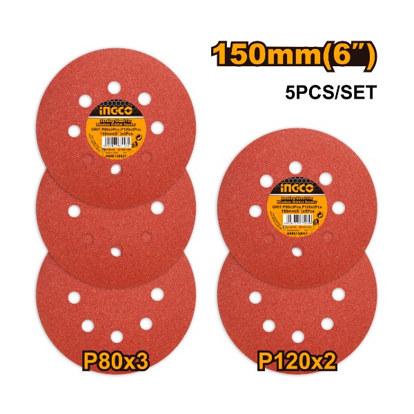 Sanding sheet for random orbital sander 5pcs 150mm - P20C80 | AKRS150051 Ingco - Ghana