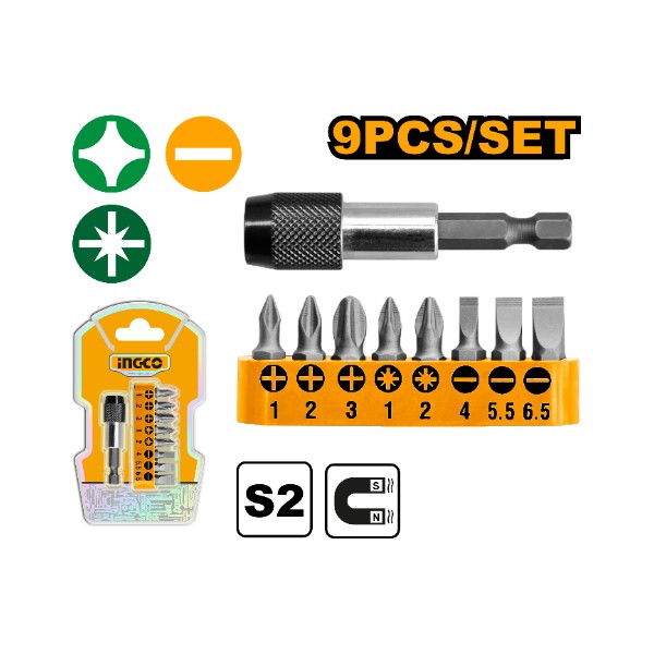9Pcs Screwdriver Bit Set AKSD0071 Ingco - Ghana