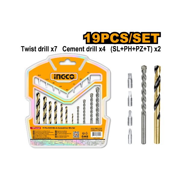 19PCS Drill Bits & Screwdriver Bits Set AKSDB1901 Ingco - Ghana