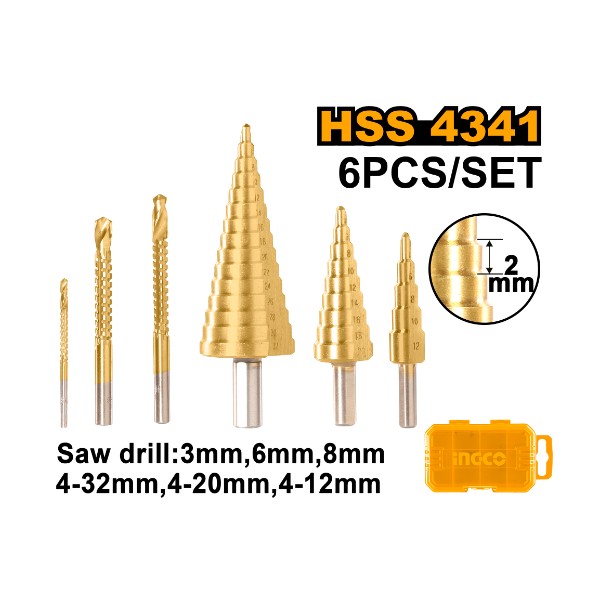 Step drill bit set 6pcs - P15C30 | AKSDS2061 Ingco - Ghana