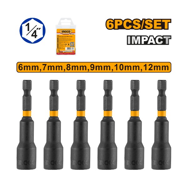 6 Pcs impact magnetic nut set - P10C50 | AMN65061 Ingco - Ghana