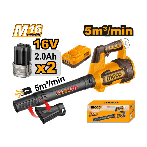 Cordless blower 16V 5m3/min + 2 Battery - P1C2 | CABLI168082 Ingco - Ghana