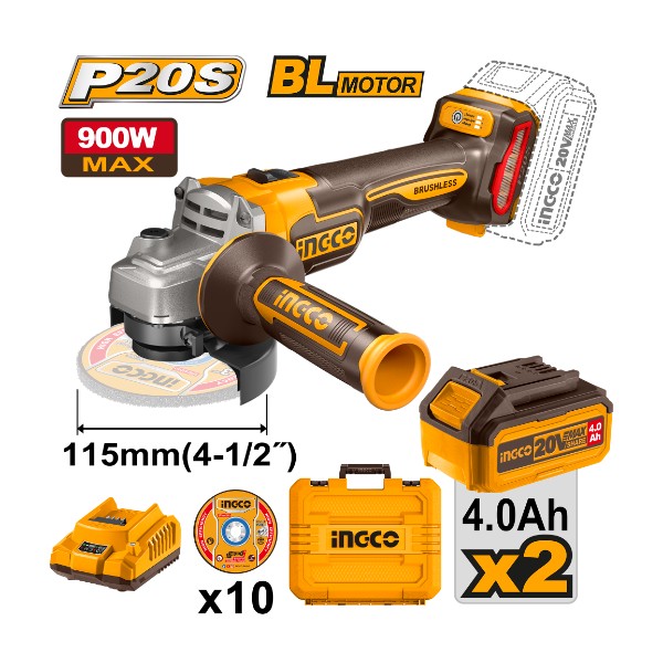 Cordless angle grinder 20V 4.5" + 2 Battery - P1C4 | CAGLI211542 Ingco - Ghana