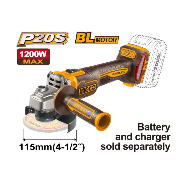 Cordless angle grinder 20V 1200W 4.5" - P1C6 | CAGLI221153 Ingco - Ghana