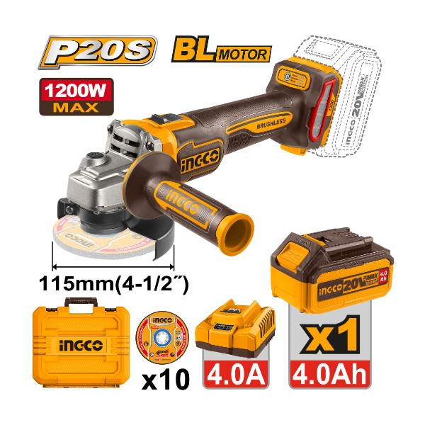 Cordless angle grinder 20V 4.5" 1200W +
Battery - P1C4 | CAGLI2211531 Ingco - Ghana