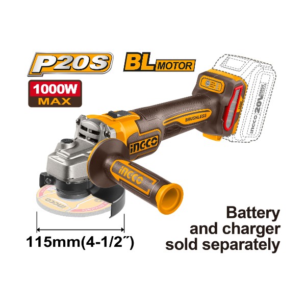 Cordless angle grinder 20V 1000W 4.5" - P1C6 | CAGLI27153 Ingco - Ghana