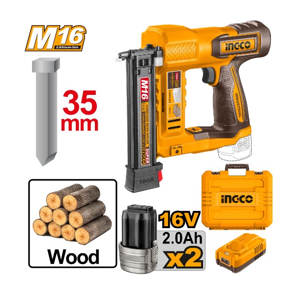Cordless brad nailer for wood 16V 35mm + 2 Battery - P1C6 | CBNLI2038 Ingco - Ghana