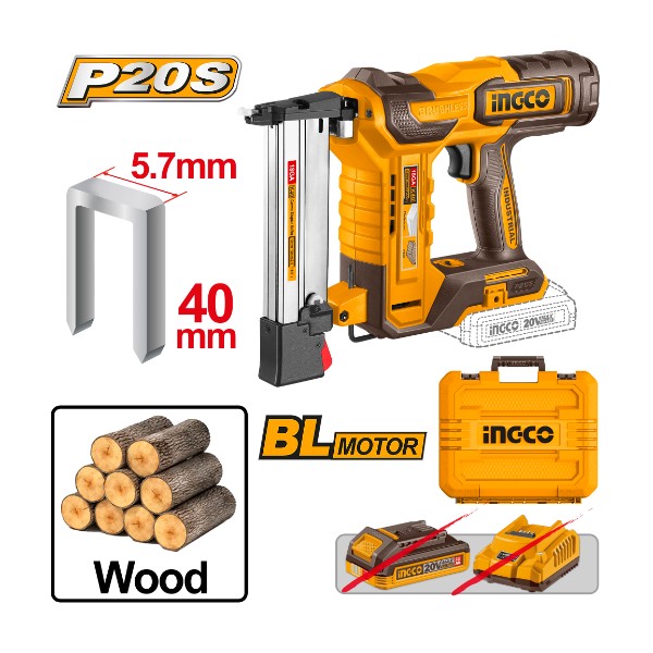 Cordless Crown Stapler Nailer 20V 40mm - P1C4 | CCSNLI6005 Ingco - Ghana