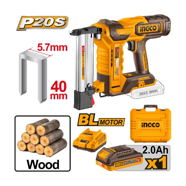 Cordless crown stapler nailer 20V 40mm + Battery - P1C4 | CCSNLI6008 Ingco - Ghana