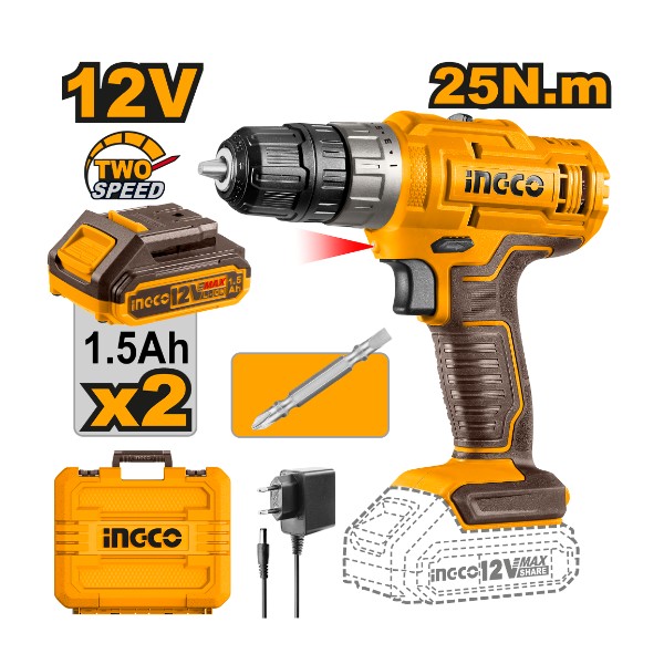 Cordless drill 12V + 25Nm + 2 Big Battery - P1C5 | CDLI1228 Ingco - Ghana