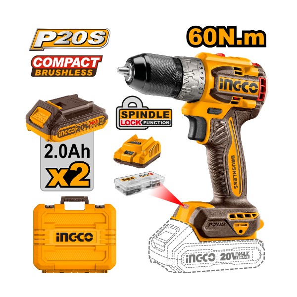 Compact Brushless  Cordless Drill CDLI206021 Ingco - Ghana