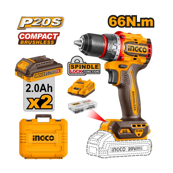 Cordless Drill 20V 66Nm + 2 Battery - P1C5 | CDLI20668 Ingco - Ghana
