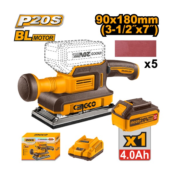 Cordless finishing sander 20V 90x180mm
+ Battery - P1C6 | CFSLI20311 Ingco - Ghana