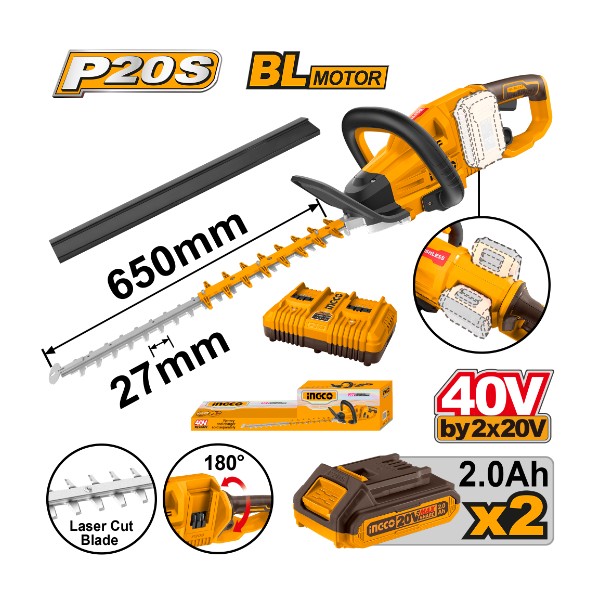 Lithium-Ion hedge trimmer 40V with 2 batteries - C2 | CHTLI400282 Ingco - Ghana
