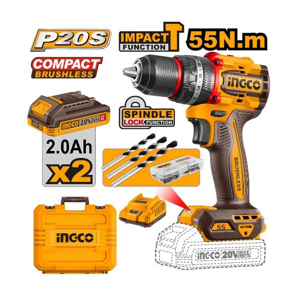 Compact Brushless  Cordless Impact Drill CIDLI20558 Ingco - Ghana