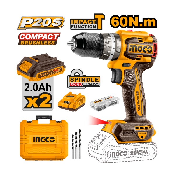 Lithium-Ion brushless impact drill CIDLI20602 Ingco - Ghana