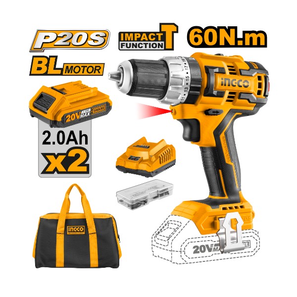 Lithium-Ion Brushless Impact Drill CIDLI20608 Ingco - Ghana