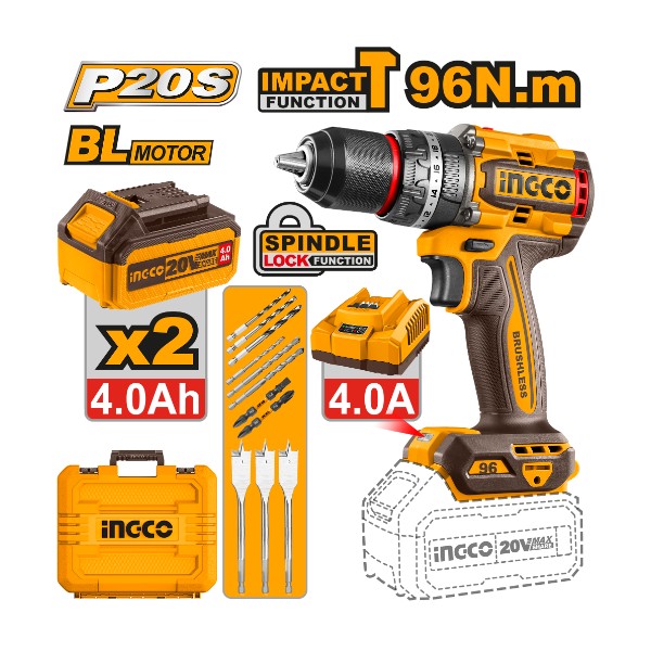cordless impact drill 20V 96Nm + 2 Battery
- P1C5 | CIDLI20968 Ingco - Ghana