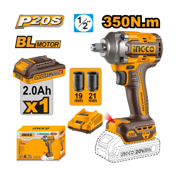 Cordless impact wrench 20V 350Nm + Battery - P1C5 | CIWLI20351 Ingco - Ghana