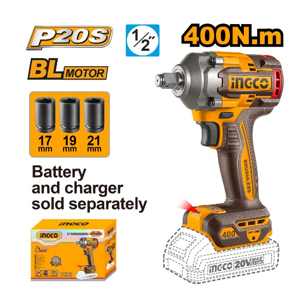 Cordless impact wrench 20V 400Nm - P1C10 | CIWLI20401 Ingco - Ghana