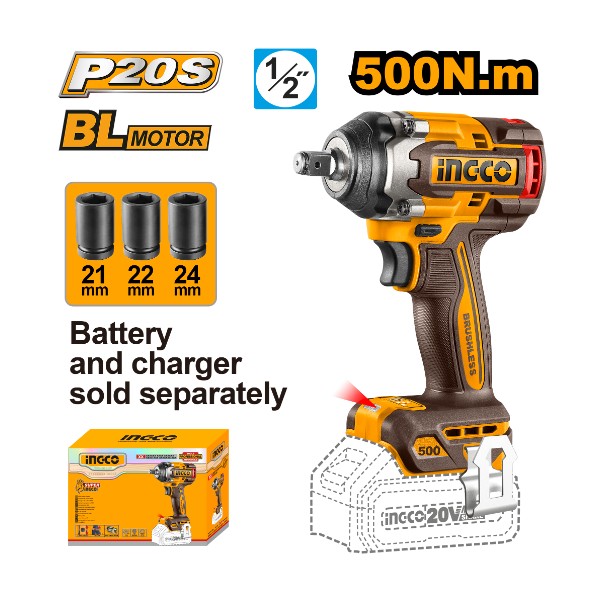 Cordless impact wrench 20V 500Nm - P1C6 | CIWLI20501 Ingco - Ghana