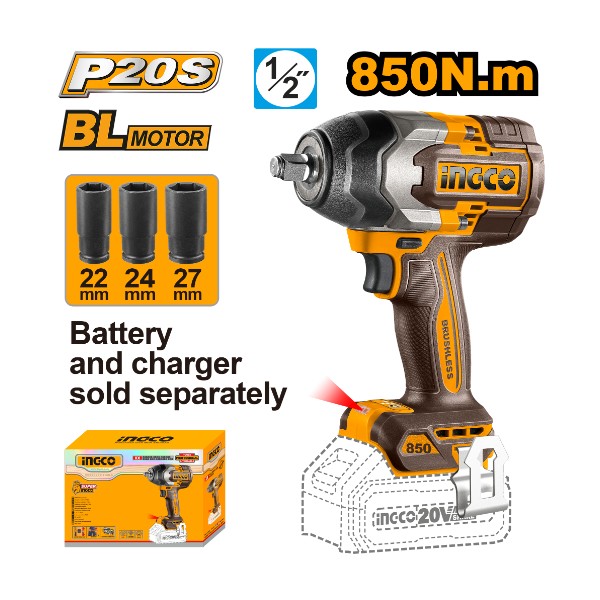 Cordless impact wrench | CIWLI20851 Ingco - Ghana