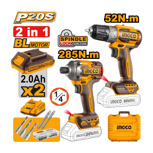 Cordless 2 pcs combo kit drill + driver 20V - P1C4 | CKLI20272 Ingco - Ghana