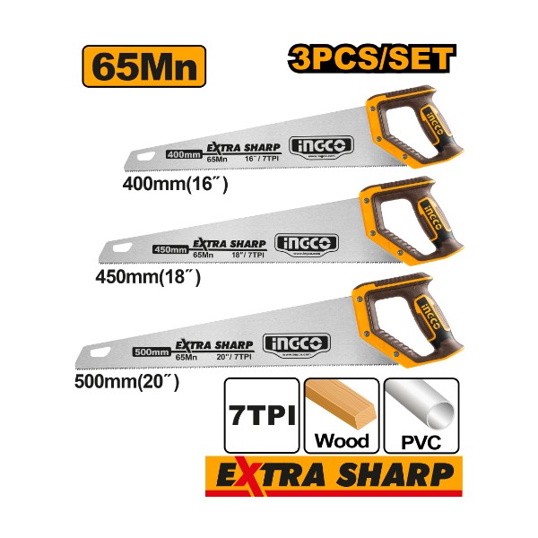 Hand saw 3pcs set 16" 18" 20" - P2C8 | COS23093 Ingco - Ghana