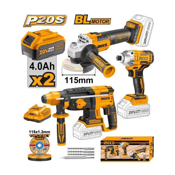 3pcs cordless set Rotary Hammer & Angle Grinder & Impact Driver 20V - C2 | COSLI230521 Ingco - Ghana
