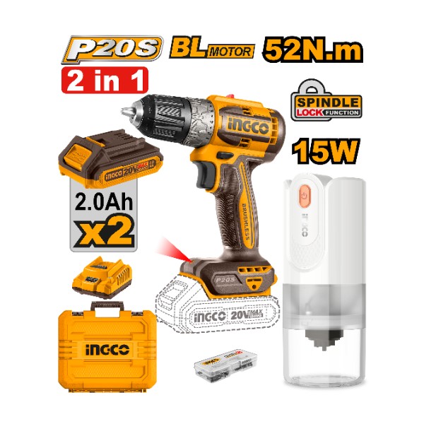 Cordless drill 20V + 2 battery + coffee grinder 4V | COSLI240315 Ingco - Ghana