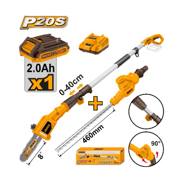 Lithium-Ion pole saw with pole hedge trimmer 20V + Battery
- C4 | CPTS201681 Ingco - Ghana