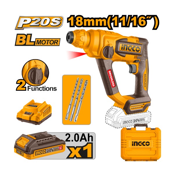 Cordless rotary hammer 20V 18mm + Battery - P1C4 | CRHLI201881 Ingco - Ghana