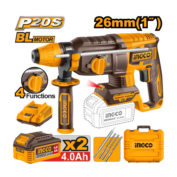 Cordless rotary hammer 20V 26mm + 2 Battery - P1C4 | CRHLI202682 Ingco - Ghana