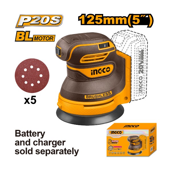 Cordless random orbit sander 20V 5" - P1C8 | CROSLI2002 Ingco - Ghana