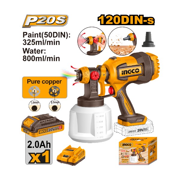 Cordless spray gun 20V + Battery - P1C8 | CSGLI20042 Ingco - Ghana