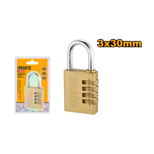 3 Digit brass combination padlock 3x30mm - P12C72 | DBCK0303 Ingco - Ghana