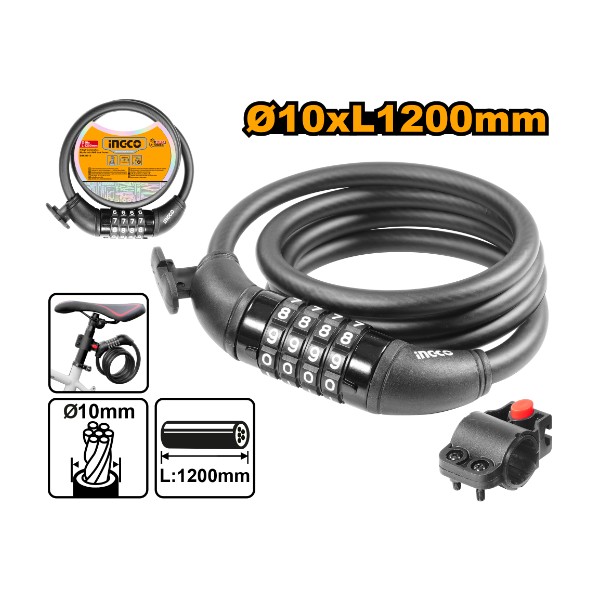 4 Digit Combination bicycle lock (with lock frame) | DBK21012 Ingco - Ghana
