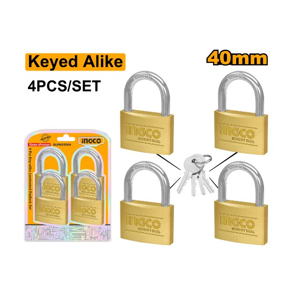 4Pcs key-alike brass padlock set 40mm - C24 | DBPLK4402 Ingco - Ghana