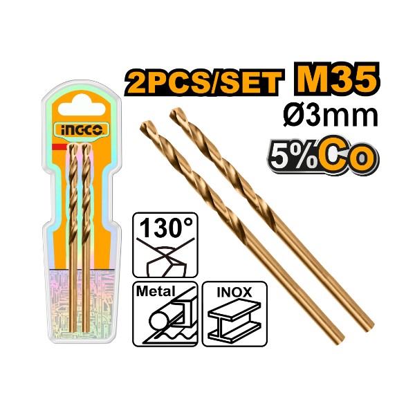 HSS-CO M35 drill bit 3mm 2pcs set - P250C500 | DBT01130301 Ingco - Ghana
