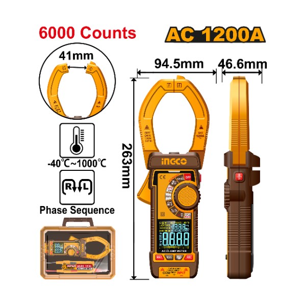 Digital AC clamp meter 1000A 6000 Counts - P5C10 | DCM610001 Ingco - Ghana