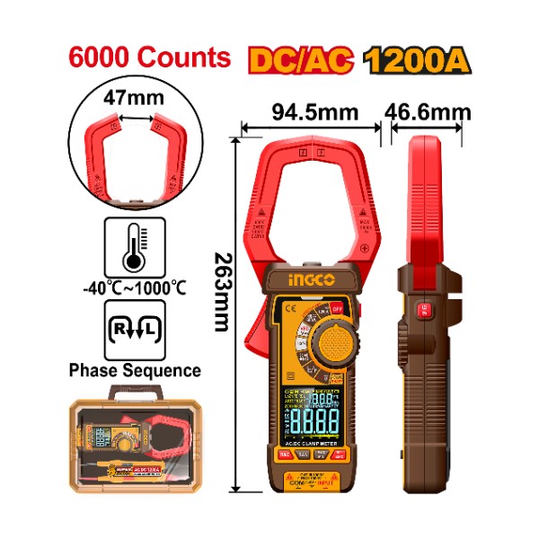 DC/AC clamp meter 1000A 6000 Counts - P5C10 | DCM610002 Ingco - Ghana