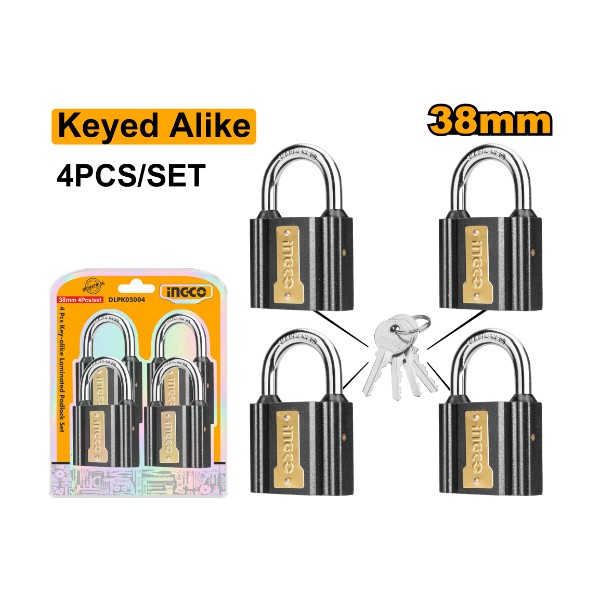 4Pcs key-alike Iron padlock set 38mm - C24 | DIPLK4382 Ingco - Ghana